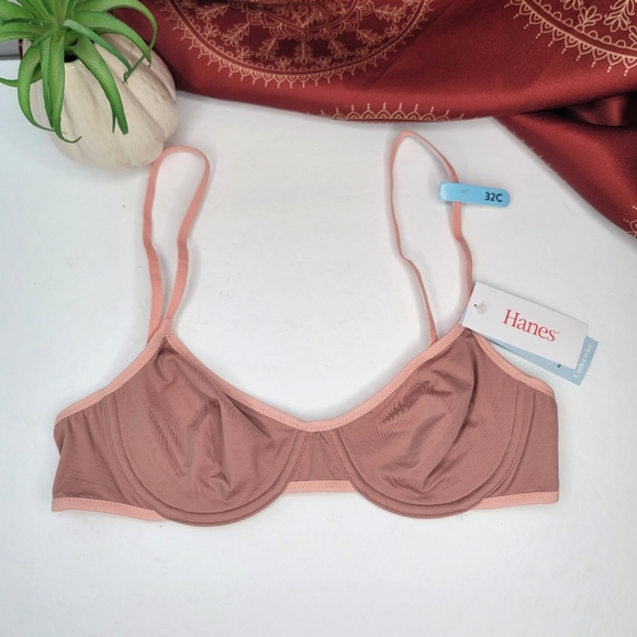 Hanes Unlined Tshirt Underwire Bra Beige Size 32C NWT - Picture 1 of 11